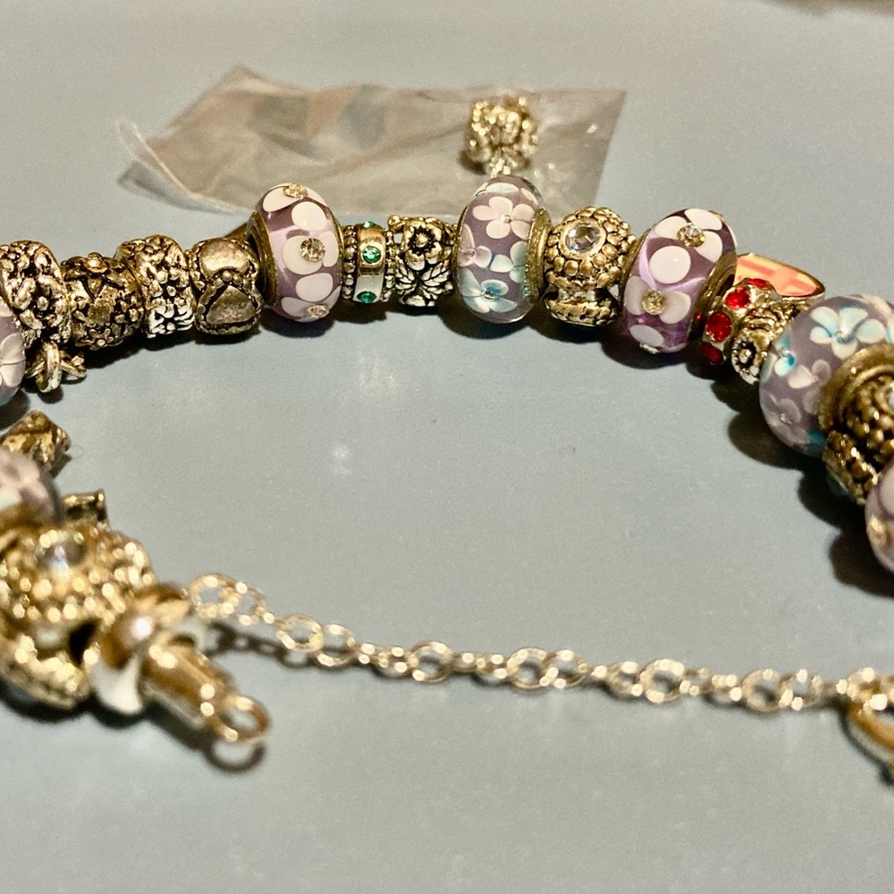 Pandora Silver and purple Charm Bracelet